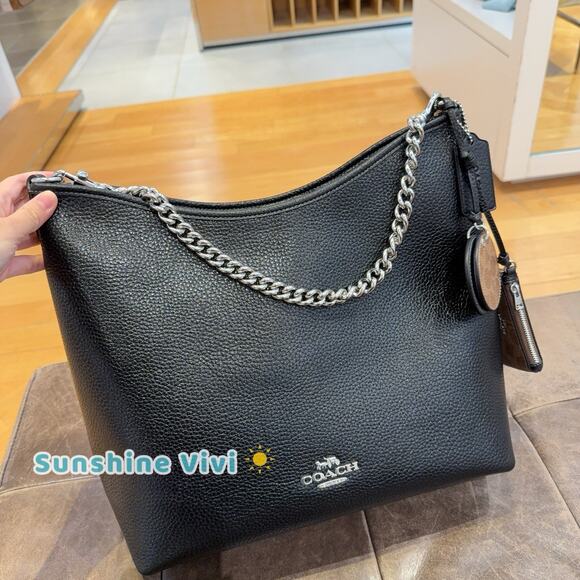 NWT Coach Laurel Large Shoulder Bag With Mirror Charm And Pouch CBI93 Black Tan - Picture 1 of 10